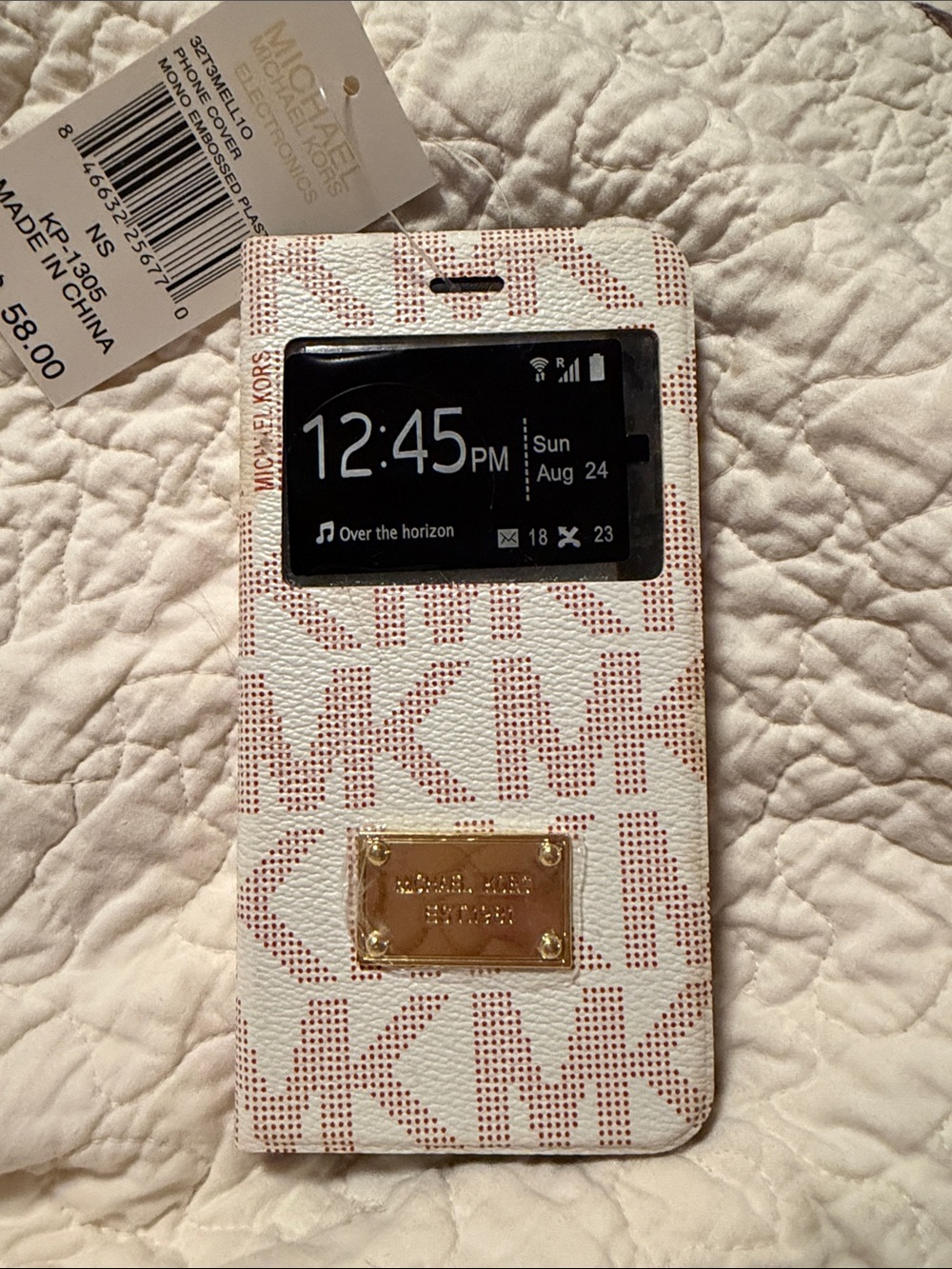 Michael Kors White & Pink MK Logo Flip Phone Case with Window for IPhone 6s Plus
